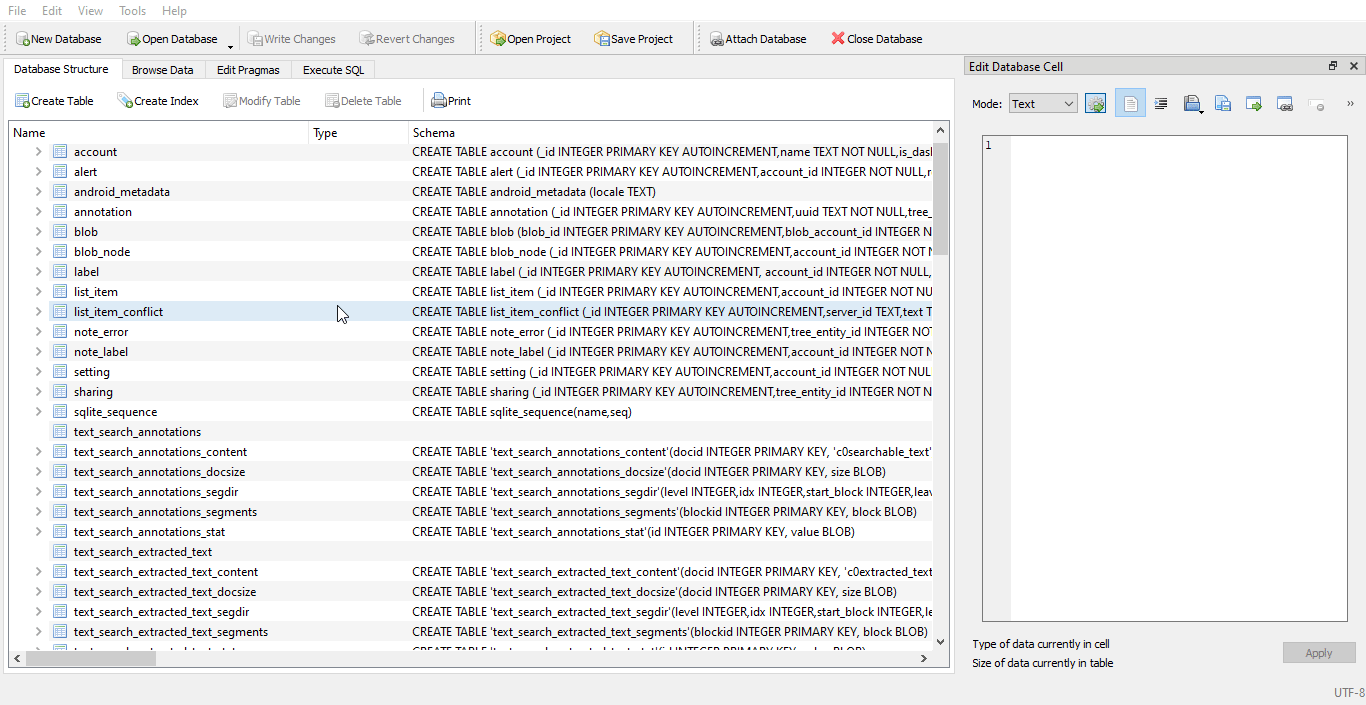 Listing table in keep.db